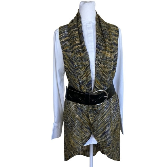 New Directions Boho Open Knit Crochet Waterfall Vest Duster Piratecore Indie L - Picture 1 of 16